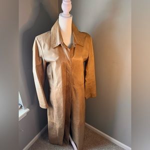Tan long leather coat from Paris